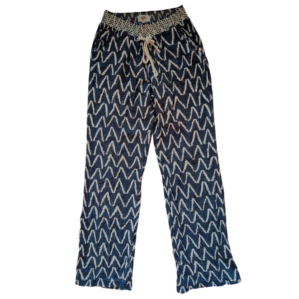 Cali 1850 Linen Blend Navy and White Pant Size L Beach coastal boho lightweight - Picture 2 of 8